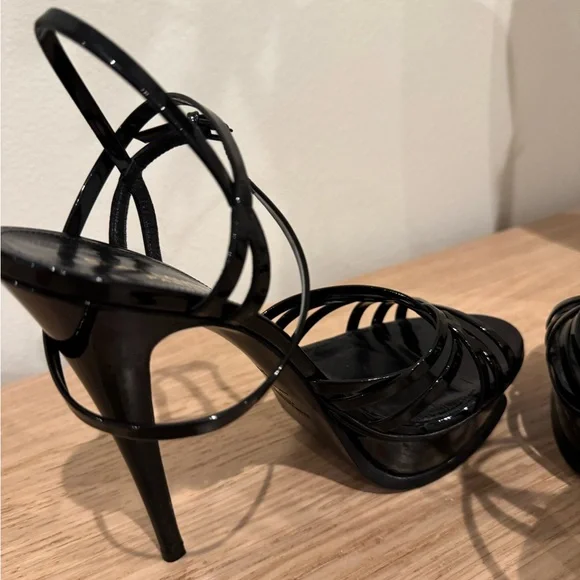 Saint Laurent Black Patent Strappy Platform Heels - Picture 8 of 16